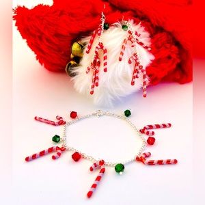 Candy cane earring and bracelet set. $10